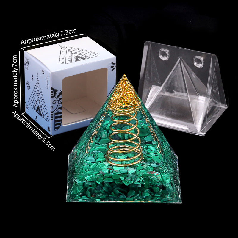 Natural Crystal Chip Orgone Pyramid — 5cm Resin Desk Ornament