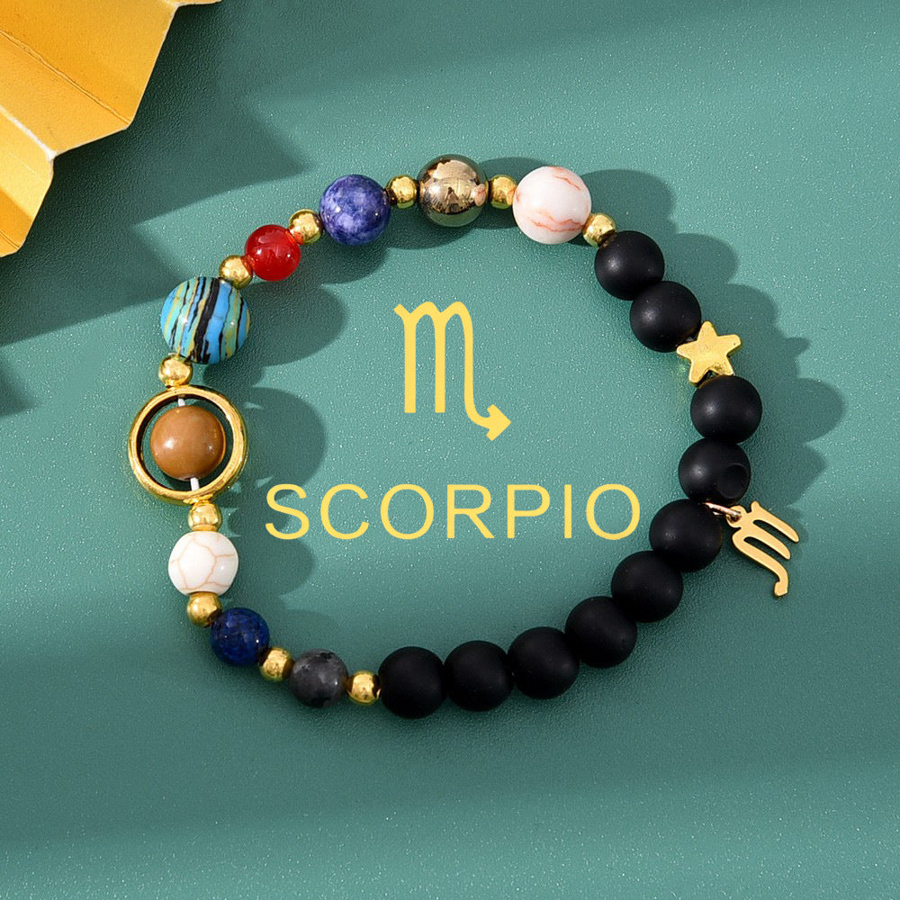 Zodiac Crystal Bracelet — Natural Stone Beads | All 12 Signs | Includes Zodiac Card