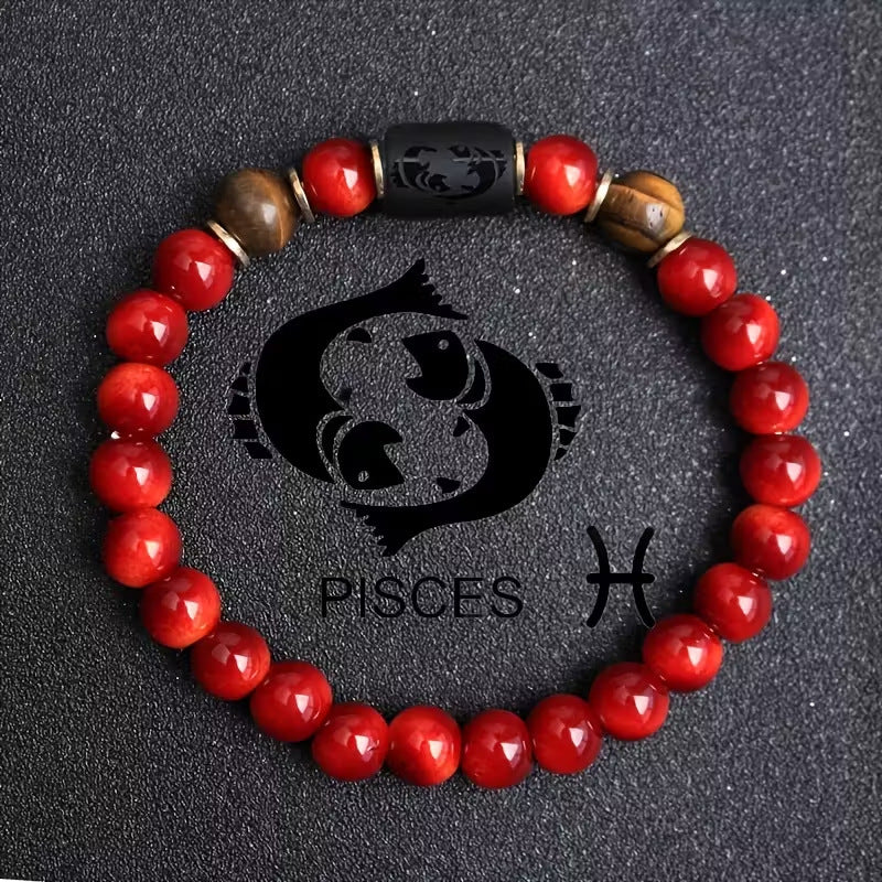 Zodiac Crystal Bracelet — Natural Stone Beads | All 12 Signs | Includes Zodiac Card