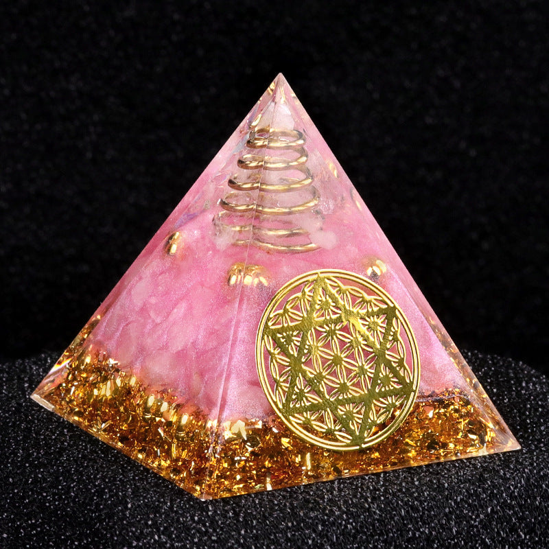 Dual Crystal Orgone Pyramid — 5cm Natural Stone Resin Desk Decor