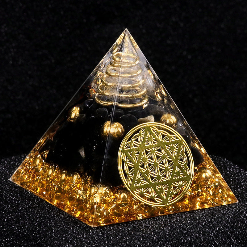 Dual Crystal Orgone Pyramid — 5cm Natural Stone Resin Desk Decor