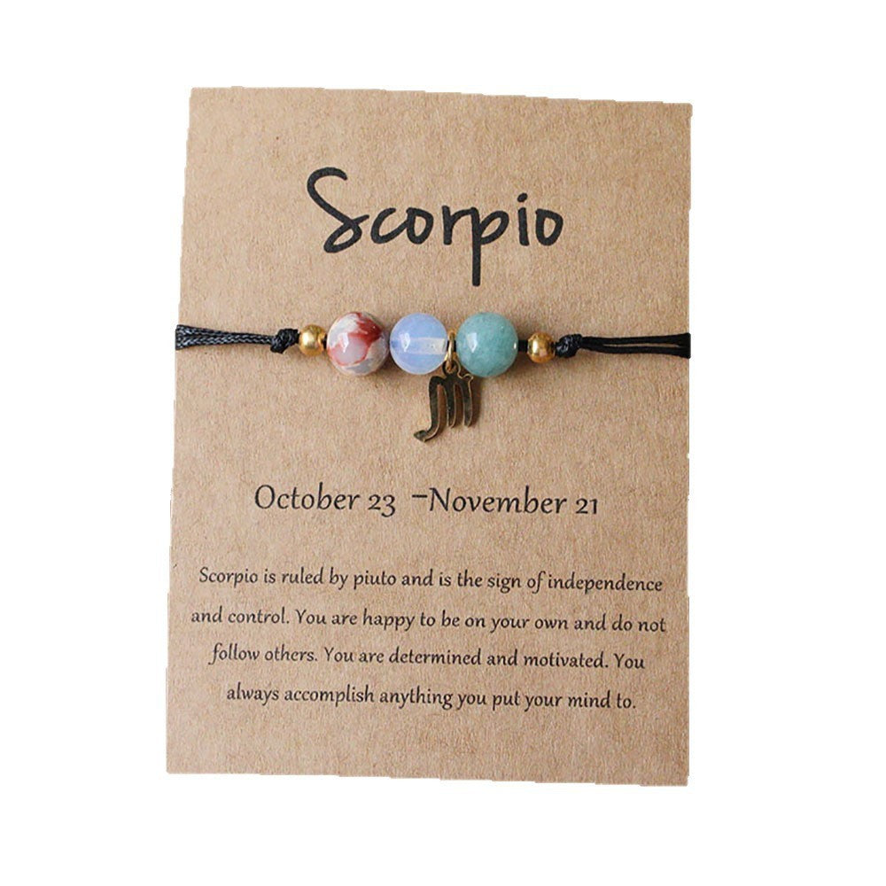 Zodiac Crystal Bracelet — Natural Stone Beads | All 12 Signs | Includes Zodiac Card