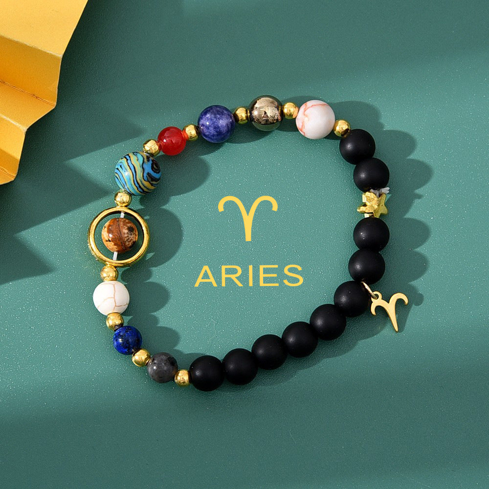 Zodiac Crystal Bracelet — Natural Stone Beads | All 12 Signs | Includes Zodiac Card