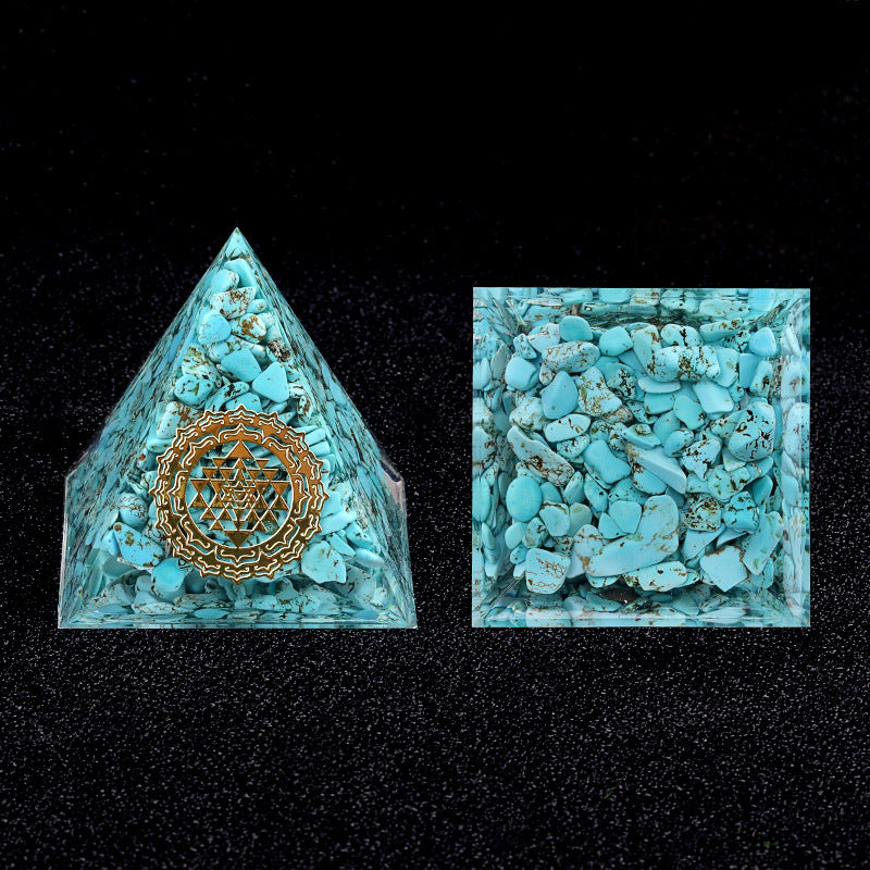 Natural Crystal Chip Orgone Pyramid — 5cm Resin Desk Ornament