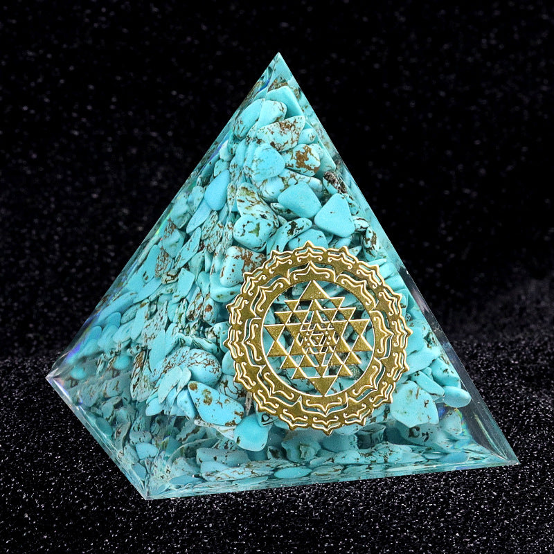 Natural Crystal Chip Orgone Pyramid — 5cm Resin Desk Ornament