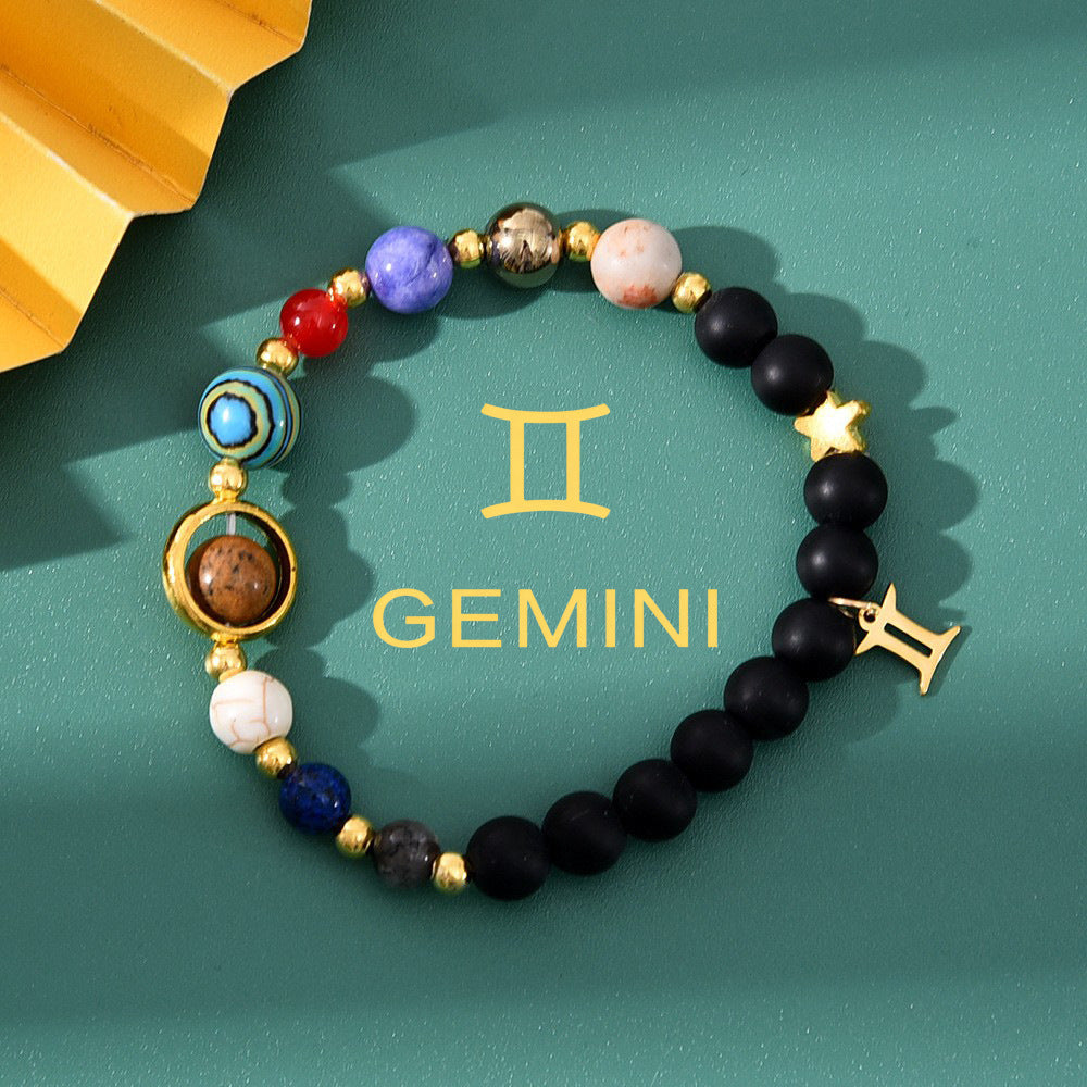 Zodiac Crystal Bracelet — Natural Stone Beads | All 12 Signs | Includes Zodiac Card
