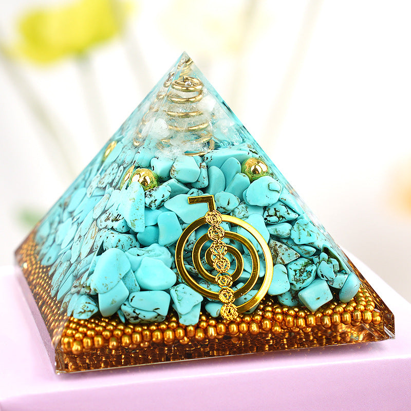 Clear Quartz Dual Crystal Orgone Pyramid — 6.5cm Natural Stone Resin Decor